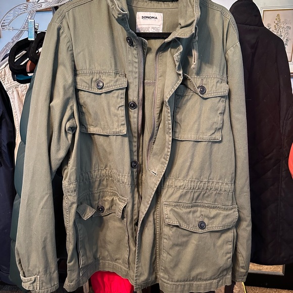 Sonoma olive green zip/button utility jacket woman’s Large - Picture 3 of 5